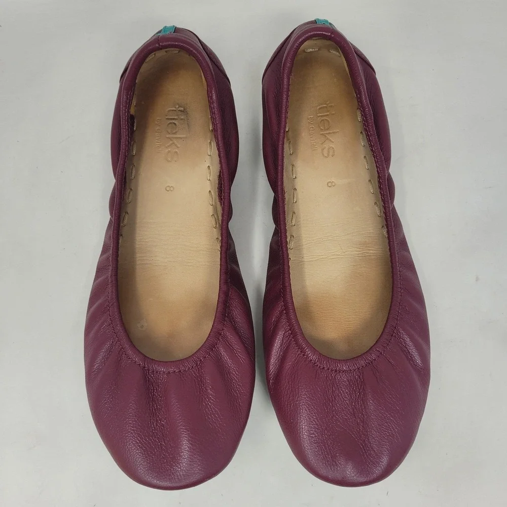 Tieks Ballet Flats 8 LOT Of 2 Burgundy Grey Leather Foldable Slip On Comfort